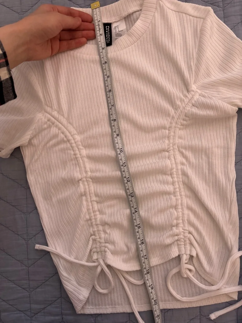 H&M White Ribbed Drawstring Top, Medium - Picture 5 of 6